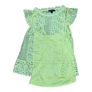 RW&CO Shirt Womens Extra Small Yellow Lace Crochet Flutter Sleeve Lined Top